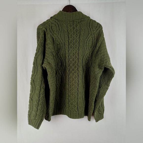 A62043 NWT Aran Craft Merino Wool Aran Stitch Zip Front Cardigan XL Green - Picture 8 of 9